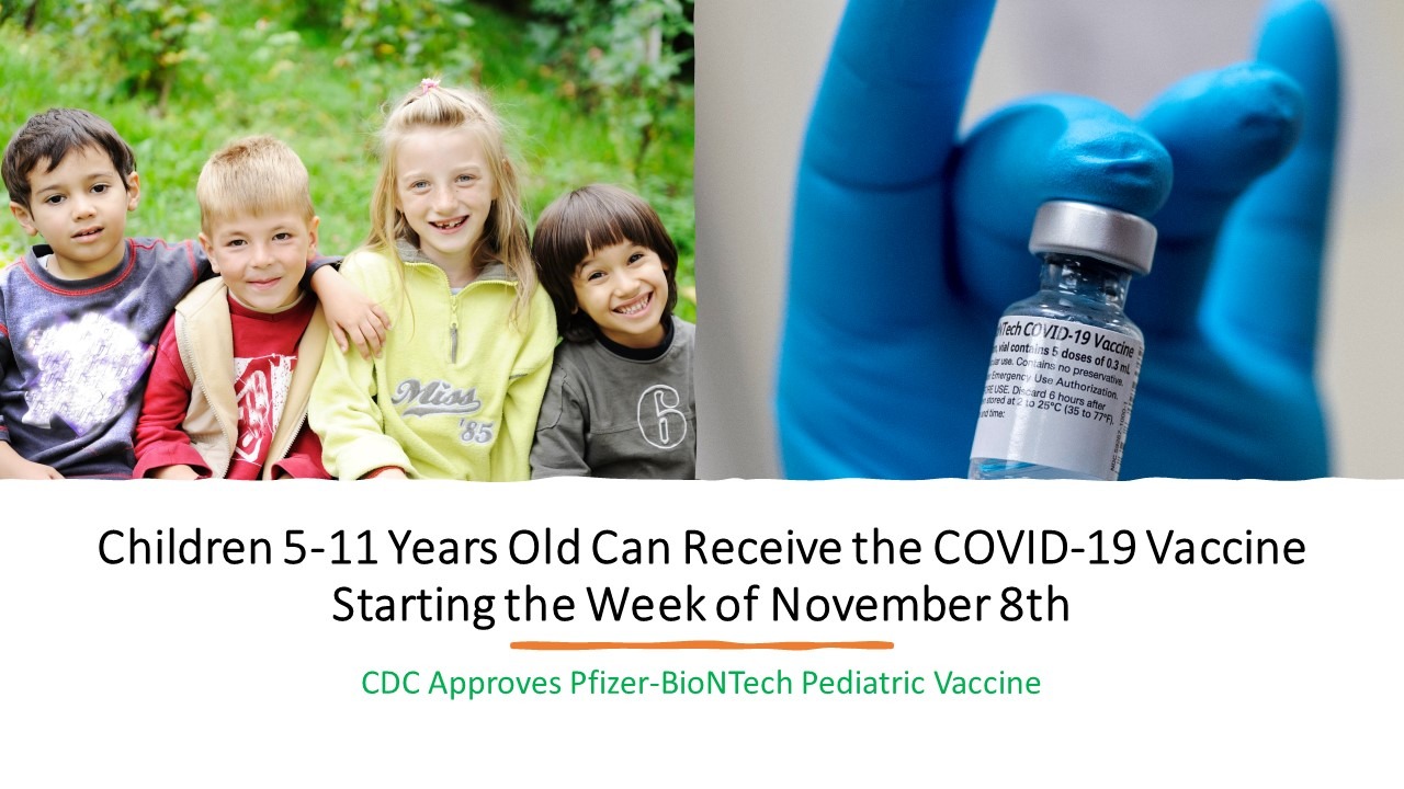 Children Ages 5 – 11 Years Old Can Get COVID-19 Vaccinations Starting the Week of November 8th
