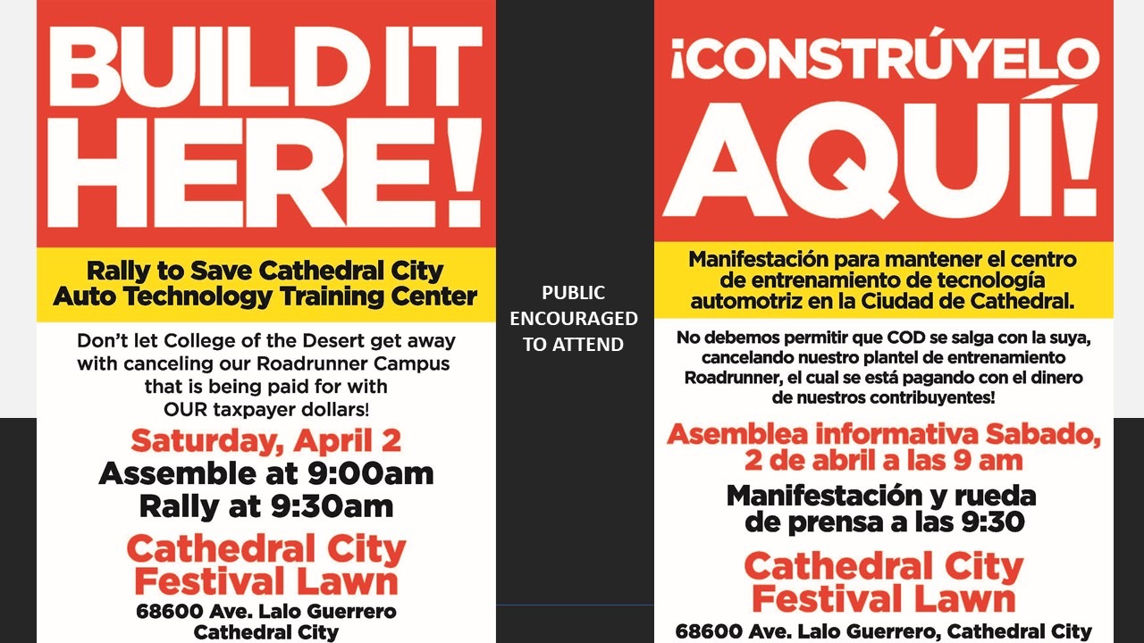 “Build It Here” Rally to Save COD Auto Technology Training Center in Cathedral City