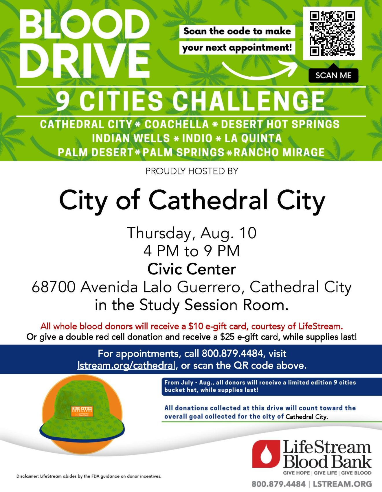 9 Cities Challenge: Save a Life by Donating Blood in Cathedral City on Thursday, Aug. 10, 2023